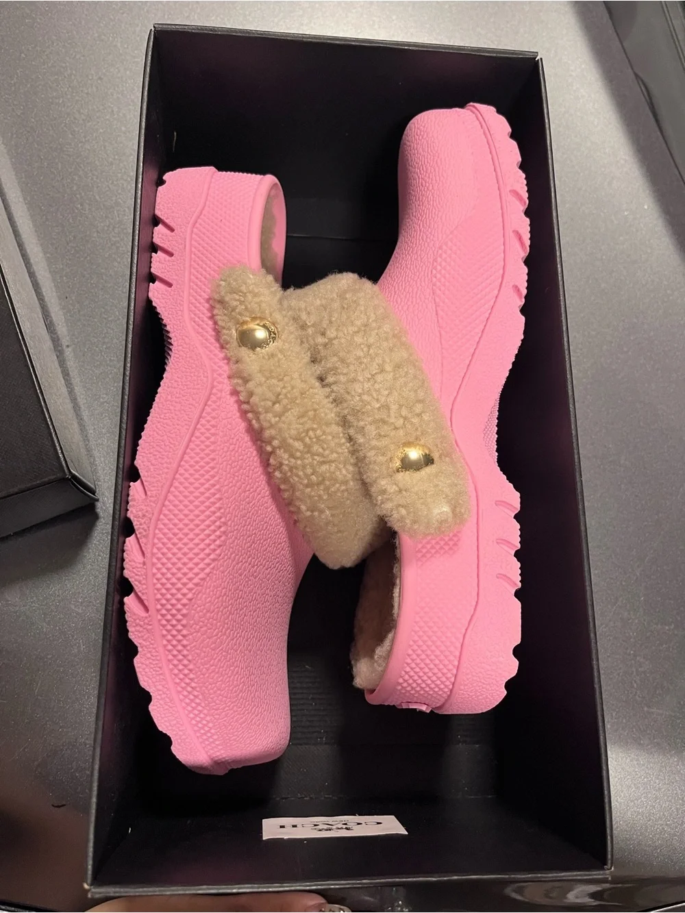 Coach Pink Clog with Beige Shearling Trim